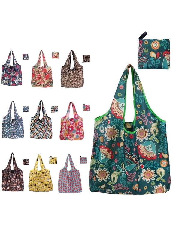 Reusable Grocery Bags, 10 Pack Foldable Shopping Totes Bags, Waterproof Eco-Friendly Cloth Storage Bags for Kitchen Food Storage, Travel & Outdoor