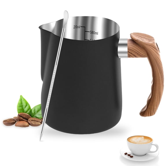FUYGRCJ Milk Frothing Pitcher, 20oz/600ml Steaming Milk Frother Pitcher, Stainless Steel Espresso Machine Accessories for Coffee Bar, Milk Coffee Latte Art, Barista Steam Pitcher Milk Jug Cup