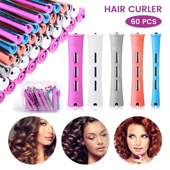 FUYGRCJ 60 Pieces Hair Perm Rods Set, 5 Sizes Plastic Hair Cold Wave Rods, Heatless Perming Rods Hair Curlers Rollers for Long Short Straight Curly Natural Hair, DIY Hairdressing Styling Tools