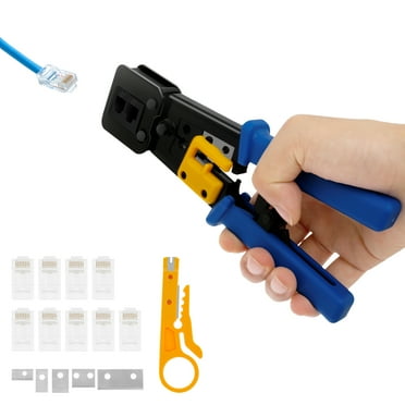 FUYGRCJ RJ45 Crimp Tool Professional Ethernet Crimper Sturdy Carbon Steel Ethernet Crimping Tool Kit Reusable Multipurpose Crimping Tool for Cutting Stripping Crimping