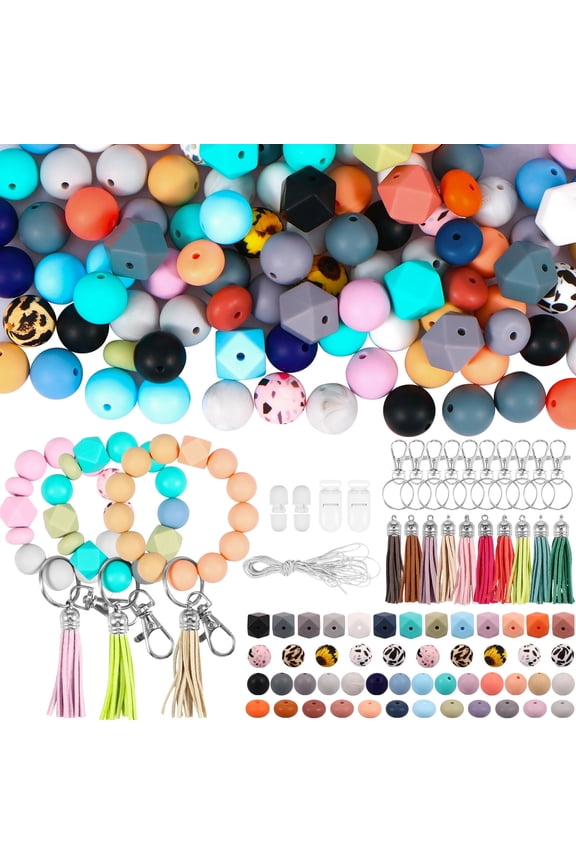 Silicone Beads for Keychain Making,Bracelet Making Kit Beads,235Pcs Multiple Styles and Shapes Silicone Beads Bulk Rubber Beads for Keychains Pacifier Chain Making,Colorful