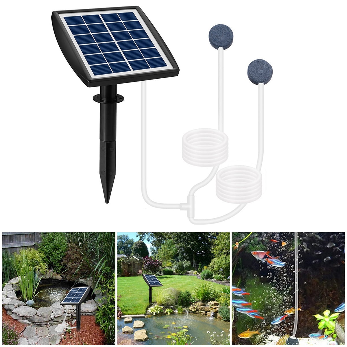 FUYGRCJ Solar Oxygen Pump Solar Water Air Pump High Efficiency Oxygenation Device 2W Fish Tank Oxygenator 1L Two Mode Outdoor Air Oxygen Pump Aerator for Pond Pool Garden Decoration