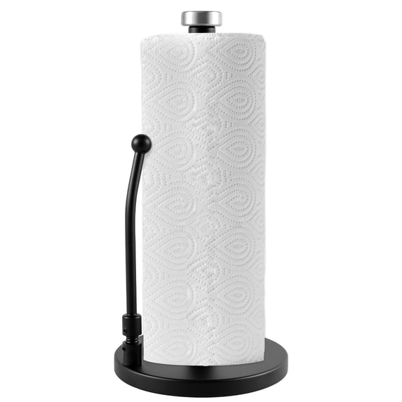 FUYGRCJ Stainless Steel Paper Towel Holder, Standing Paper Towel Dispenser, Paper Roll Holder Rack with Adjustable Spring Arm & Weighted Base for Home Kitchen Countertop Tabletop