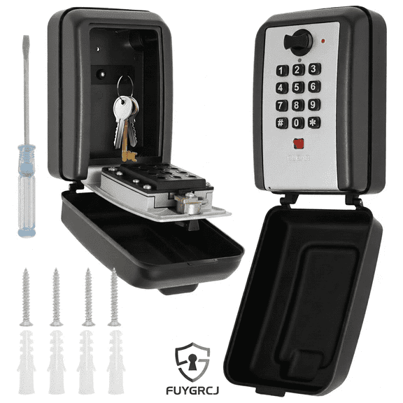 FUYGRCJ Sturdy Key Lock Box, 12 Digit Combination Lock Box with Code, Wall-Mounted Key Storage Lockbox for House Keys, Large Capacity Hanging Key Hiders with Resttable Code for Home, Office, Garage