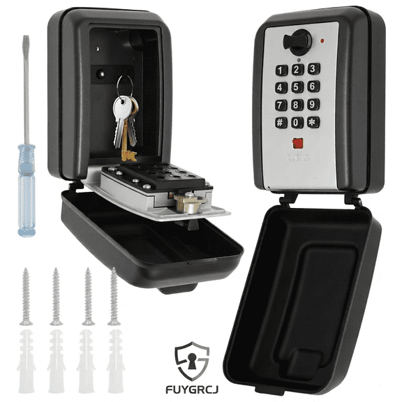 FUYGRCJ Sturdy Key Lock Box, 12 Digit Combination Lock Box with Code, Wall-Mounted Key Storage Lockbox for House Keys, Large Capacity Hanging Key Hiders with Resttable Code for Home, Office, Garage