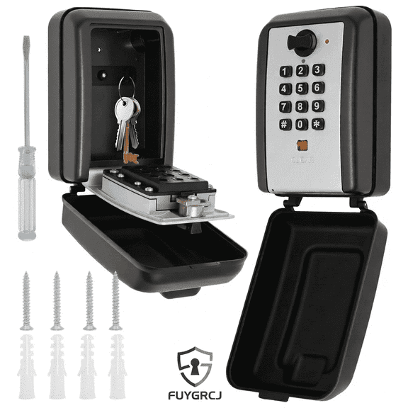 Wall-Mounted Key Lock Box, 12 Digit Combination Lock Box for Keys with Resttable Code, Weatherproof Outdoor Lockbox, Large Capacity Key Safe Storage Lock Box for Home, Office, Garage