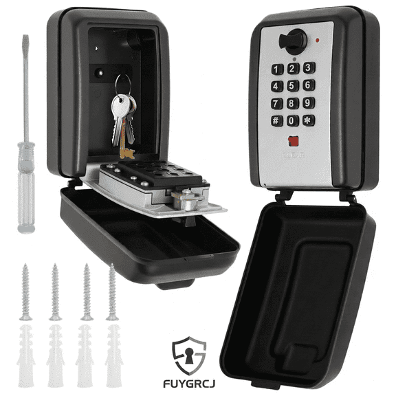 Wall-Mounted Key Lock Box, 12 Digit Combination Lock Box for Keys with Resttable Code, Weatherproof Outdoor Lockbox, Large Capacity Key Safe Storage Lock Box for Home, Office, Garage