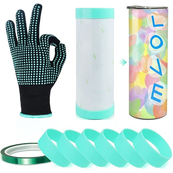 FUYGRCJ Sublimation Blanks Tumblers Silicone Bands Kit for 20 30 oz Skinny Straight Blanks Cups with Heat Resistant Gloves Transfer Tapes for Cricut Mug Press Machine Wrap Bundle Tumbler