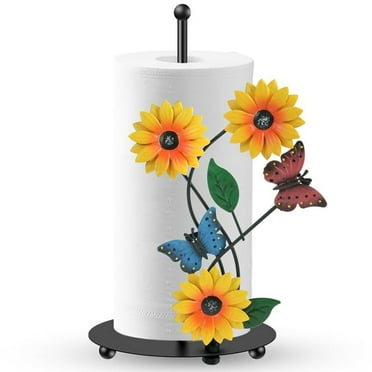 FUYGRCJ Sunflower Butterfly Paper Towel Holder, Vintage Black Metal Rustic Kitchen Counter Decoration, Farmhouse Countertop Cute Country Stuff