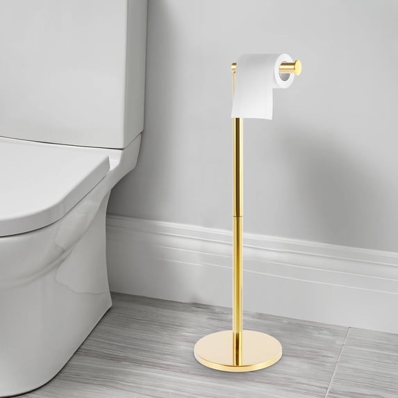 FUYGRCJ Toilet Paper Holder Free Standing Toilet Roll Holder with Top Storage Shelf Rustproof Stainless Steel Toilet Paper Stand Pedestal Toilet Paper Dispenser No Drilling Toilet Paper Holder Stand