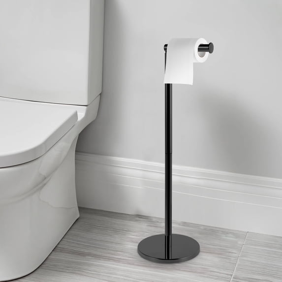 FUYGRCJ Toilet Paper Holder, Free Standing Toilet Roll Holder with Top Storage Shelf Rustproof Stainless Steel Toilet Paper Stand Pedestal Toilet Paper Dispenser No Drilling Toilet Paper Holder Stand