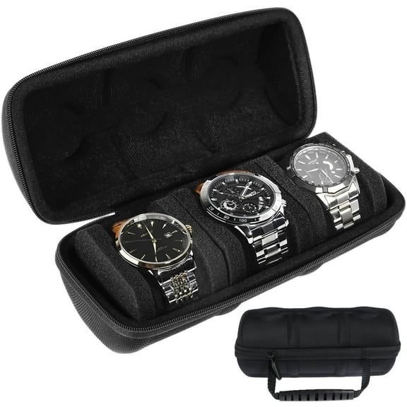 FUYGRCJ Watch Travel Case 3 Slot Fashion Watch Box Organizer with Watch Pillows, Portable Watch Holder with Zipper Black Watch Storage and Display Case for Men Gift 22x9x8.5cm
