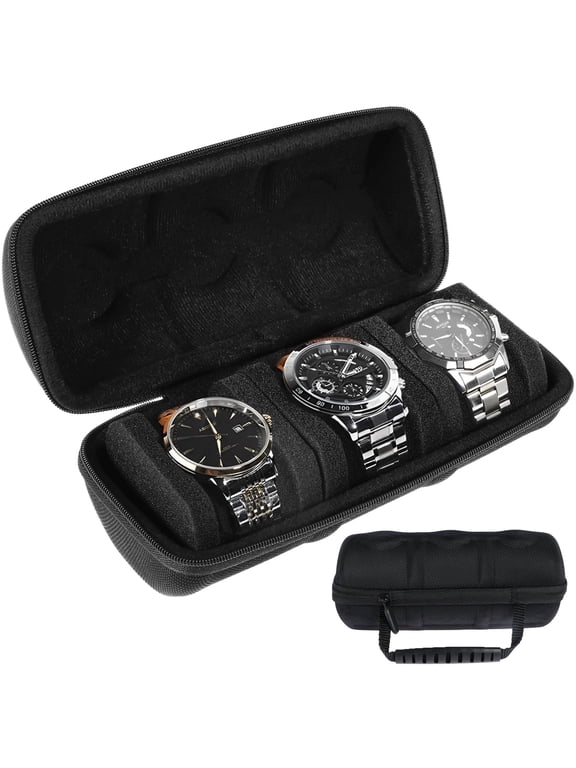 3 Slot Watch Travel Case, Hard Shell Watch Storage Box Organizer, Watch Holder Display Roll Case with Anti-move Pillows & Zipper for Travel & Gift