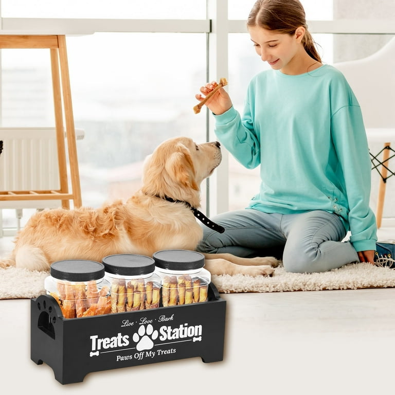 FUYGRCJ Wood Dog Treat Container with Plastic Dog Treat Jars