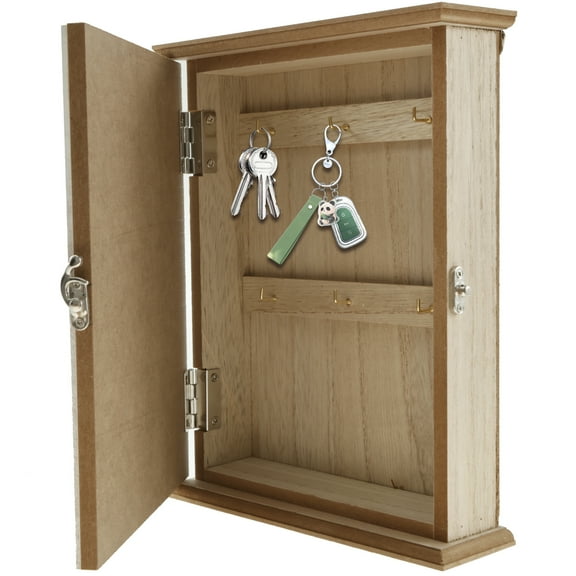 FUYGRCJ Wood Key Cabinet for Hanging Keys Wall Mount Wood Key Box Holder With Inner Hooks Back Hook Hanging Wood Wall Key Box for Home Office Entrance Hallway