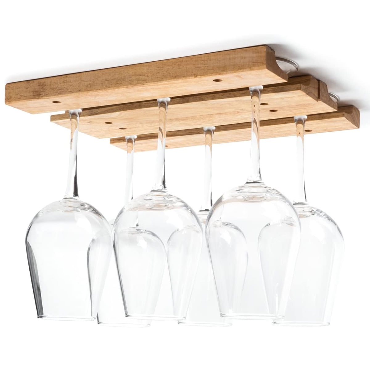 FUYGRCJ Wooden Wine Glass Holder Rack 11 Inch Wooden Hanging Wine Glass Holder Mounted Under