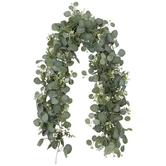 FUYPSE 2026 New Arrivals Eucalyptus Garland, 2m Silver Dollar Leaves Boxwood with White Buds Artificial Faux Greenery Vines for Spring Summer Wedding Party Table Room Home Mantle Decor