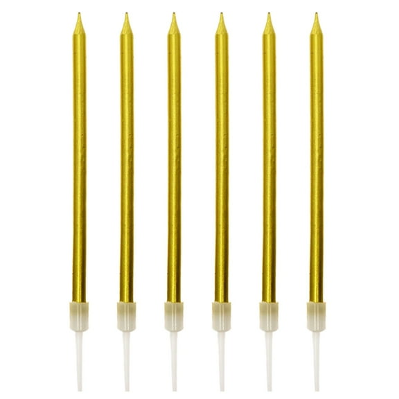 FUYPSE 2026 New Arrivals Long Thin Metallic Birthday Candles in Holders Tall Birthday Cake Candles Long Thin Cupcake Candles for Birthday Wedding Party Decoration