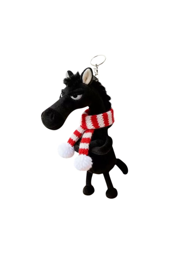 2026 New Arrivals Ornament Hooks Plush Horse Keychain with Knit Scarf Cute Animal Bag Charm for Backpacks and Keys (Multiple Styles)