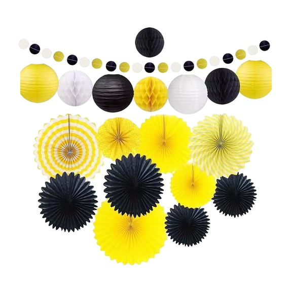 FUYPSE 2026 New Arrivals Party Balloons Paper Fan Decorations Set Pom Poms Pennant Garland String Banner Hanging Swirls Heritage Month Decor