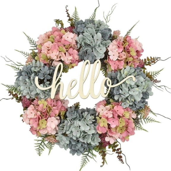 FUYPSE 2026 New Arrivals Wreath Hydrangea Wreaths Front Door Outside Blue 18 Inch Wreath with Farmhouse Sign and Handmade Grapevine Wreath for Rustic Home Wall Wedding Festival Wedding Decorati