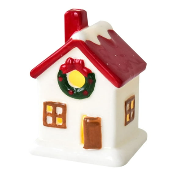 FUYPSE Clearance Desktop Ornament Ceramic Christmas Village Houses LED Lighted Porcelain White Small House Tabletop FigurinesLight Up Christmas Decorations for Home Shelf Cabinet Table Winter Decor
