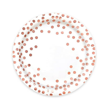 FUYPSE White Rose Gold Polka Dot Disposable Paper Cups and Paper Plates Birthday Arrangement Set Printed with Shiny Gold Foil Dots Perfect for Weddings Parties Birthday - 2025 New Arrivals