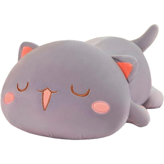 FUYU Cat Stuffed Animals, Soft Cat Plush Pillow Kawaii Kitten Stuffed Animal Toy Gifts for Kids Boys Girls Room Decor (White Round Eyes,15in/37cm)
