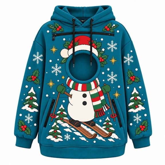 FUYUDY Pet Carrier Hoodie for Women Men Christmas Graphic Print Sweatshirt Oversized Long Sleeve Pullover With Zipper Pockets For Dogs