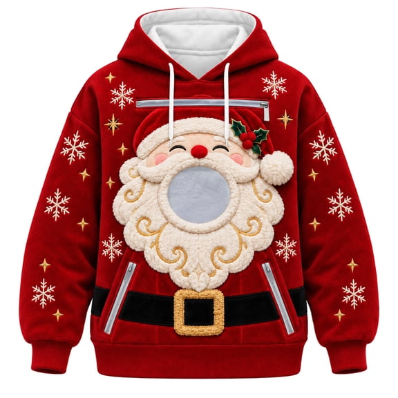 FUYUDY Pet Pouch Hoodie Christmas Graphic Print Sweatshirt Long Sleeve Pullover for Women and Men