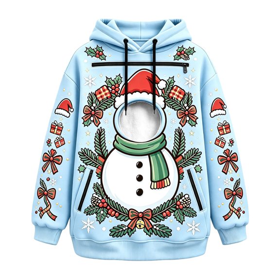 FUYUDY Pet Pouch Hoodie Christmas Graphic Print Unisex Sweatshirt Oversized Long Sleeve Pullover With Zipper Pockets For Cat