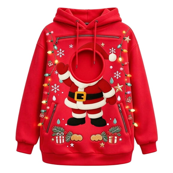 FUYUDY Pet Pouch Hoodie for Women Christmas Graphic Print Sweatshirt Long Sleeve Pullover