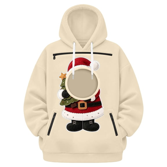 FUYUDY Pet Pouch Hoodie for Women and Men Christmas Graphic Print Sweatshirt Long Sleeve Pullover With Zipper Pockets For Cats