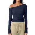 thumbnail image 1 of FUYUDY Shirts Women Off The Shoulder Tops Long Sleeve Shirts Tight Fitted Going Out Tops Solid Color O-Neck Tee Blouses Breathable Female Dailywear, 1 of 4