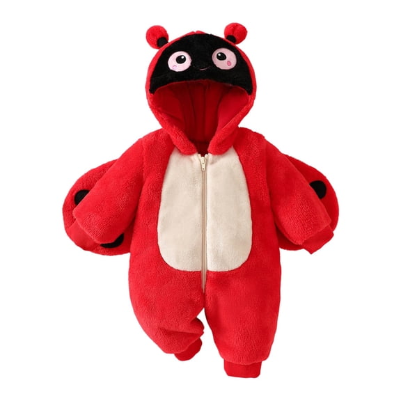 FUYUDY Toddler Jumpsuit aby Long Sleeve Overalls with Hood, Ladybug Shape Decor and Wing Design, Zipper Closure Loungewear One-Pieces