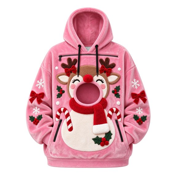 FUYUDY Unisex Pet Carrier Sweatshirt Christmas Pet Carrying Hoodie Long Sleeve Pullover With Zipper Pockets For Cats and Dogs