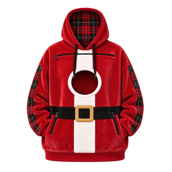 FUYUDY Unisex Pet Carrier Sweatshirt Christmas Pet Carrying Hoodie Long Sleeve Pullover With Zipper Pockets For Cats and Dogs