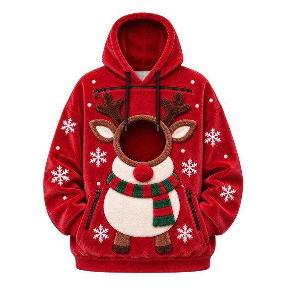 FUYUDY Unisex Pet Carrier Sweatshirt Christmas Pet Carrying Hoodie Long Sleeve Pullover With Zipper Pockets For Cats and Dogs
