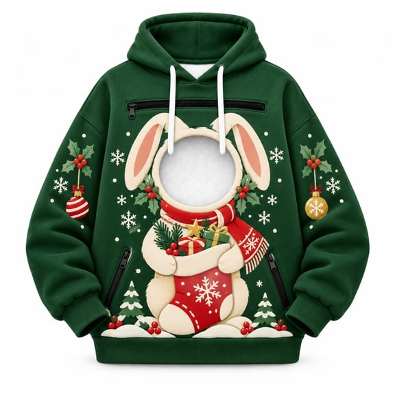FUYUDY Unisex Pet Carrier Sweatshirt Christmas Pet Carrying Hoodie Long Sleeve Pullover With Zipper Pockets For Cats