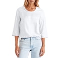 thumbnail image 1 of FUYUDY Women Blouse Round Neck 3/4 Sleeve Pleated Front Line T Shirt Breathable Female Solid Color Tops, 1 of 4