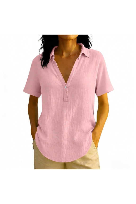 Women Blouse Solid Color Relaxed Fit Short Sleeve Tops For Everyday Casual Wear Holiday Female Dailywear