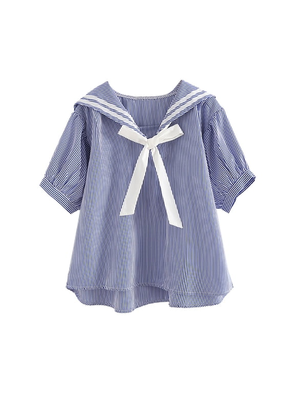 Women Blouse Summer Cotton Sweet Cute Stytle Relaxed Fit Short Sleeve Sailor Collar Shirt With Bow Tie Design Comfort Fit Versatile Tee Top For Ladies Casual Daily Wear,Purple,One Size