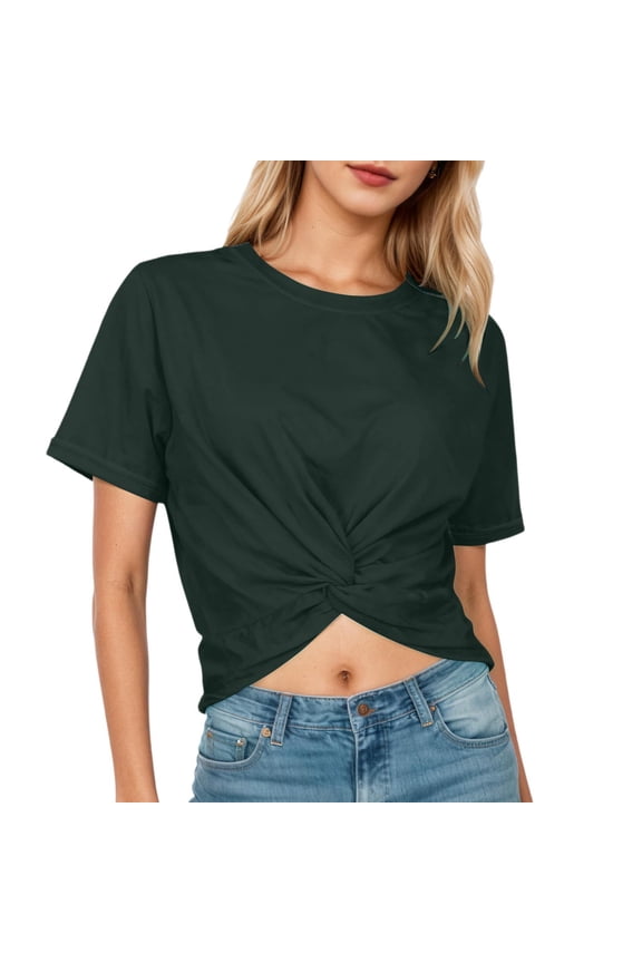 Women Blouse Summer Fashion Casual Short Sleeve Round Neck Cropped Tops With For Daily Wear Classic Female Solid Color Dailywear