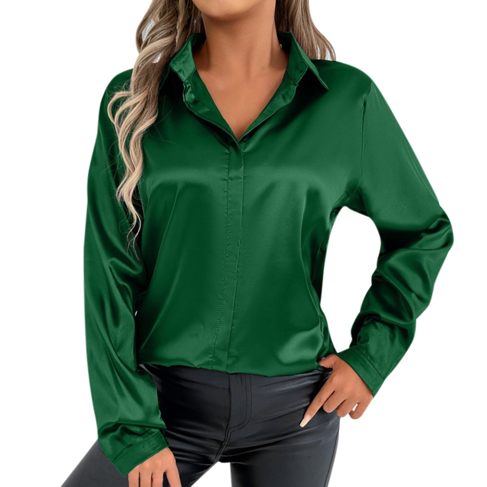 Custg CUSTG Women Blouse Summer Simple Stylish Relaxed Fit Long Sleeve Solid ...