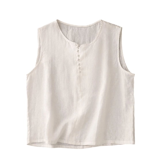 FUYUDY Women'S Tank Top Summer Loose Fit Sleeveless Crew Neck Solid Color Tank Top Casual Knit With Knot Button Design Soft Breathable Female Camisole For Layering And Outerwear,White,XL