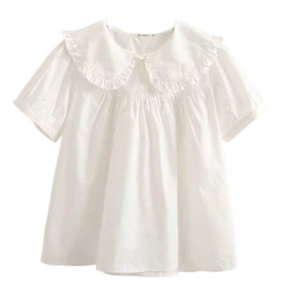 FUYUDY Women Shirts Cute Blouse With Oversized Collar Long Sleeve Shirt Casual For Leisure Female Solid Color Tops