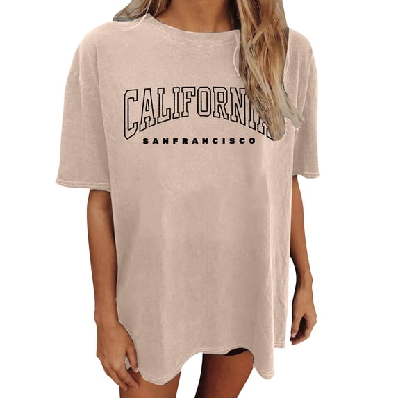 FUYUDY Women Tshirts Oversized Casual T-Shirt Short Sleeve Crew Neck Drop Shoulder Relaxed Fit Tops For Everyday Comfort Trendy Female Solid Color Dailywear