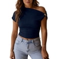 thumbnail image 1 of FUYUDY Women Tshirts Slim Fit Ribbed Short Sleeve T-Shirt Soft Basic Stretch Casual Tee Tops For Everyday Comfort Leisure Female Solid Color Dailywear, 1 of 6
