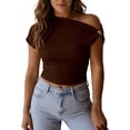 thumbnail image 1 of FUYUDY Women Tshirts Slim Fit Ribbed Short Sleeve T-Shirt Soft Basic Stretch Casual Tee Tops For Everyday Comfort Stylish Female Solid Color Dailywear, 1 of 6