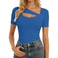 thumbnail image 1 of FUYUDY Women Tshirts Summer Asymmetrical Hem Fitted Short Sleeve T-Shirt Casual Basic Tee Tops For Daily Wear Classic Female Solid Color Dailywear, 1 of 6